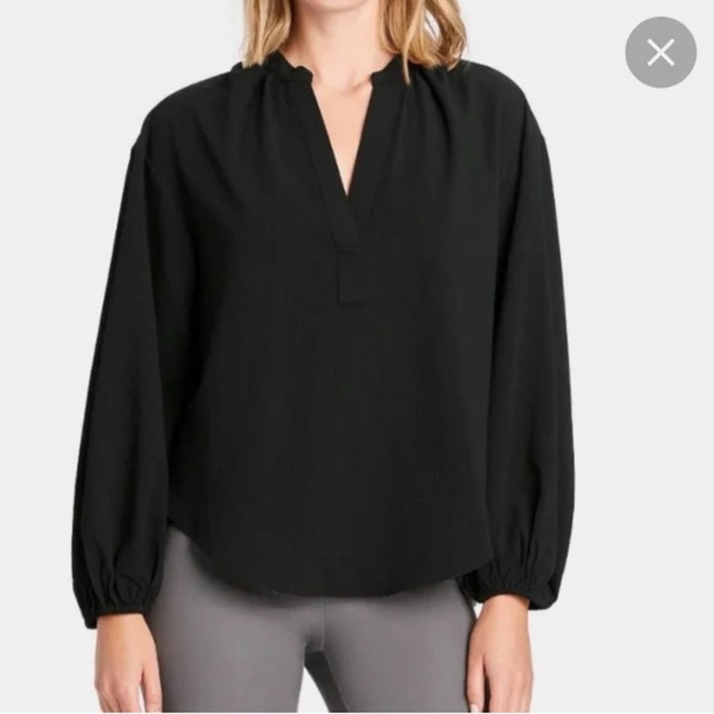 EUC a new day Black V‑Neck Blouse XXL | Polyester Blend Long Sleeve Top Size XXL